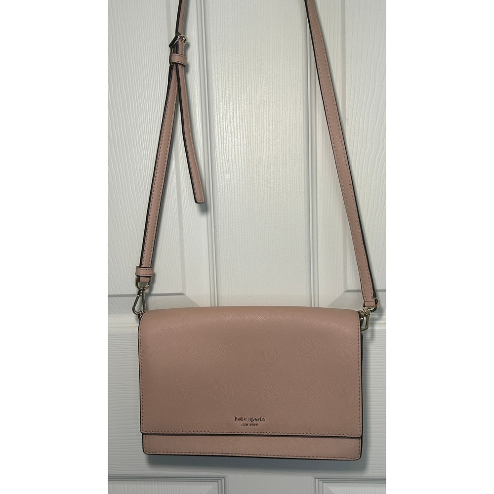 Kate Spade Laurel Way Crossbody Pink Saffiano Gunmetal Chain Shoulder Bag Purse